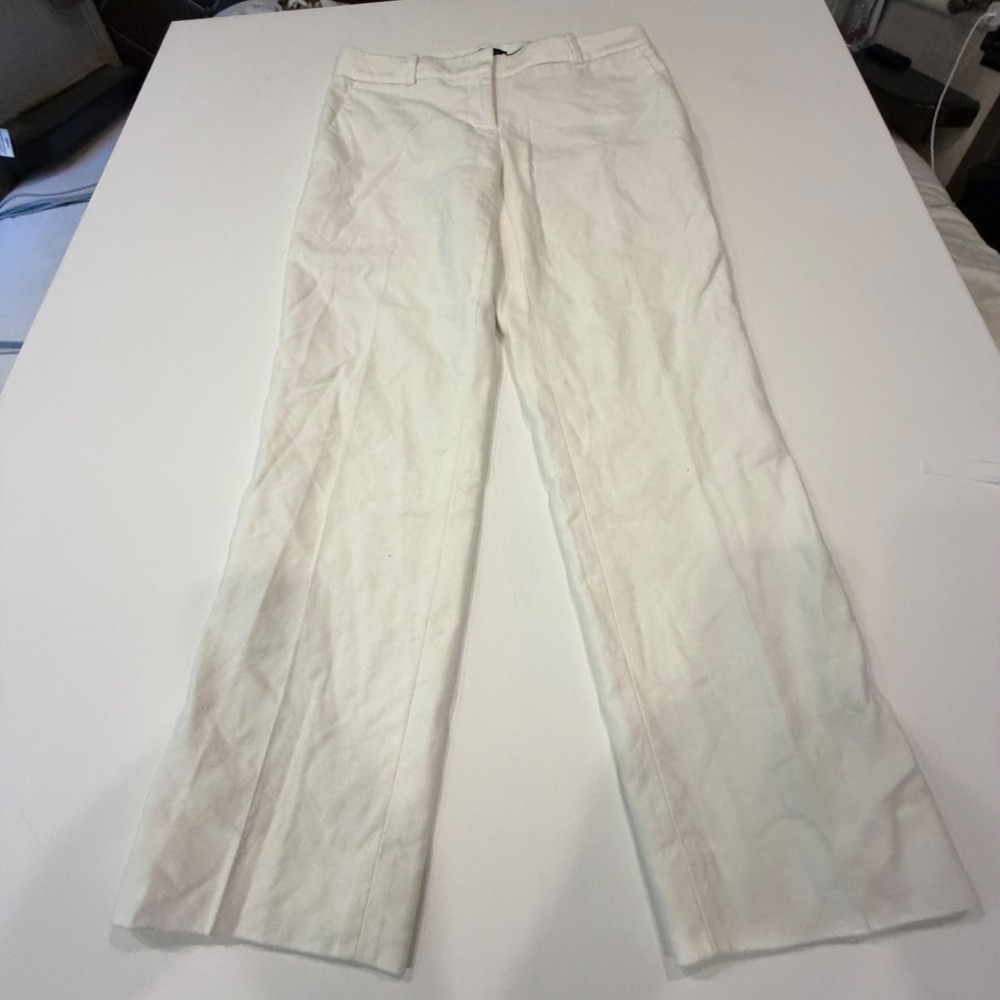 Ann Taylor linen blend wide Leg Trousers Size2 Tailored Coastal Minimalist lined